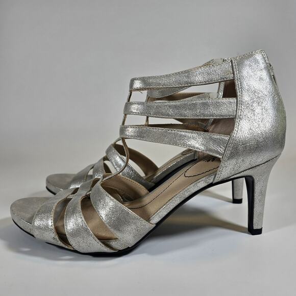 L LifeStride Soft System Mallie Silver Strappy Heels Womens Size 11 Gladiator - Picture 5 of 11